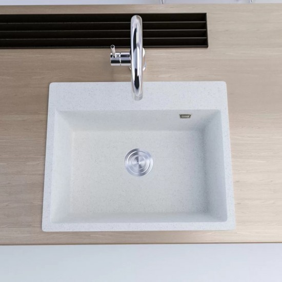 600x490x200mm White Single Bowl Granite Quartz Stone Kitchen Sink with Overflow Top/Flush/Under Mount